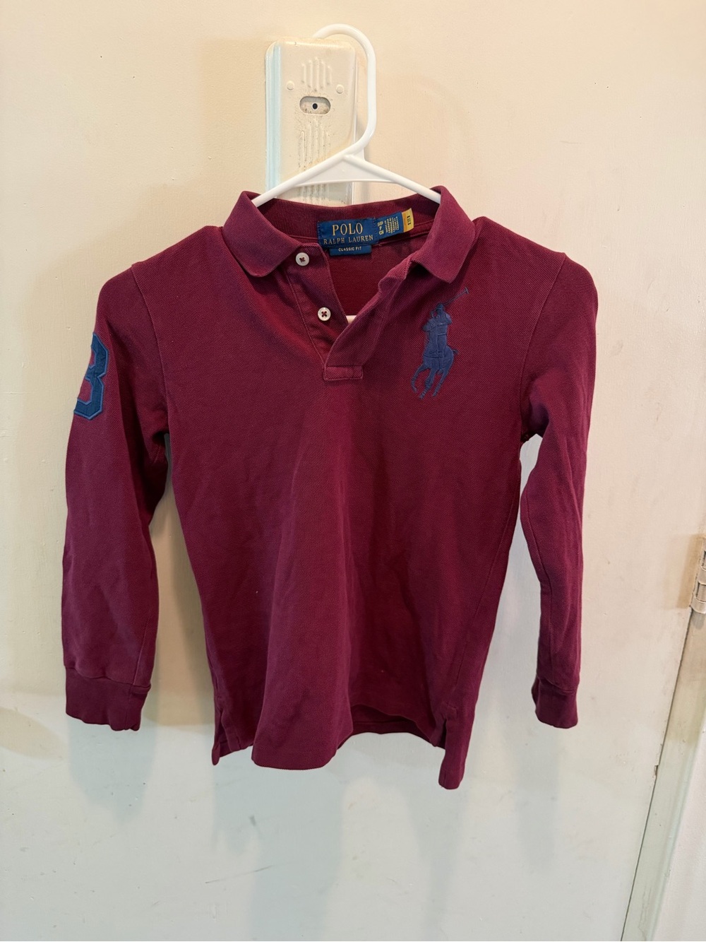 Polo by Ralph Lauren Boys' Long-Sleeve Burgundy Polo Shirt small
